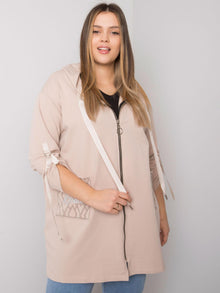 Jasnobeżowa bluza plus size z kapturem i aplikacjami