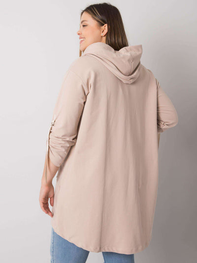Jasnobeżowa bluza plus size z kapturem i aplikacjami
