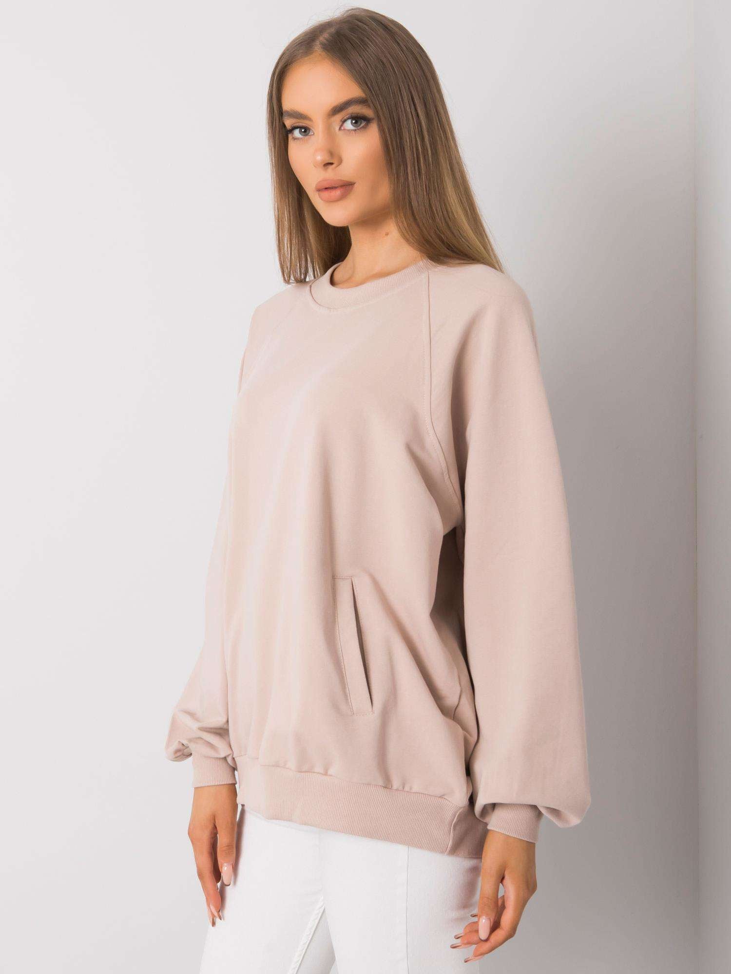 RUE PARIS Jasnobeżowa bawełniana bluza bez kaptura