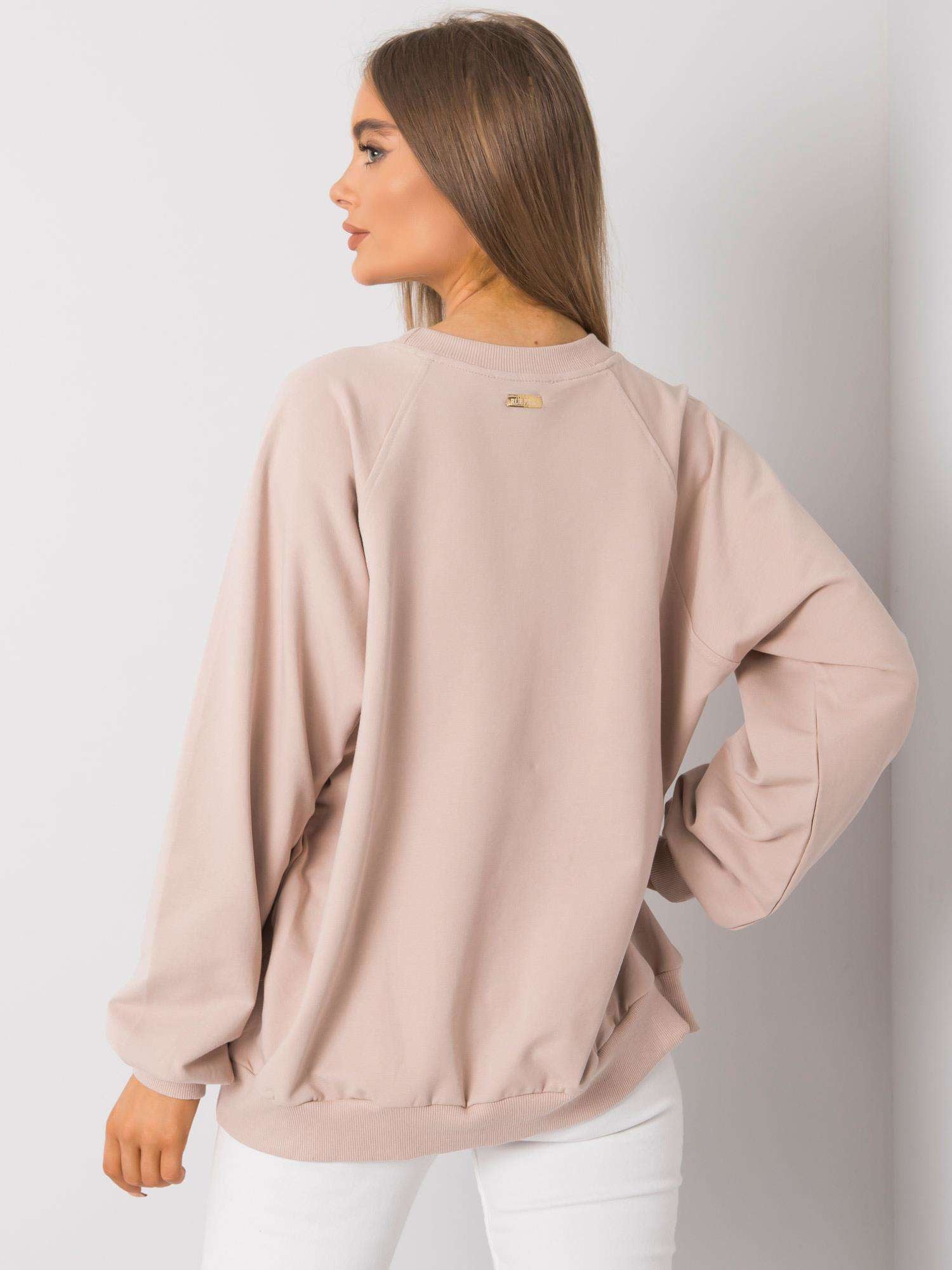 RUE PARIS Jasnobeżowa bawełniana bluza bez kaptura