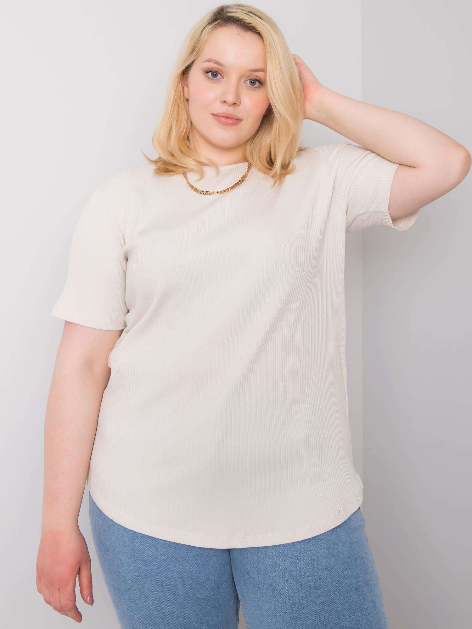 Jasnobeżowa bluzka plus size w prążek