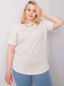 Jasnobeżowa bluzka plus size w prążek