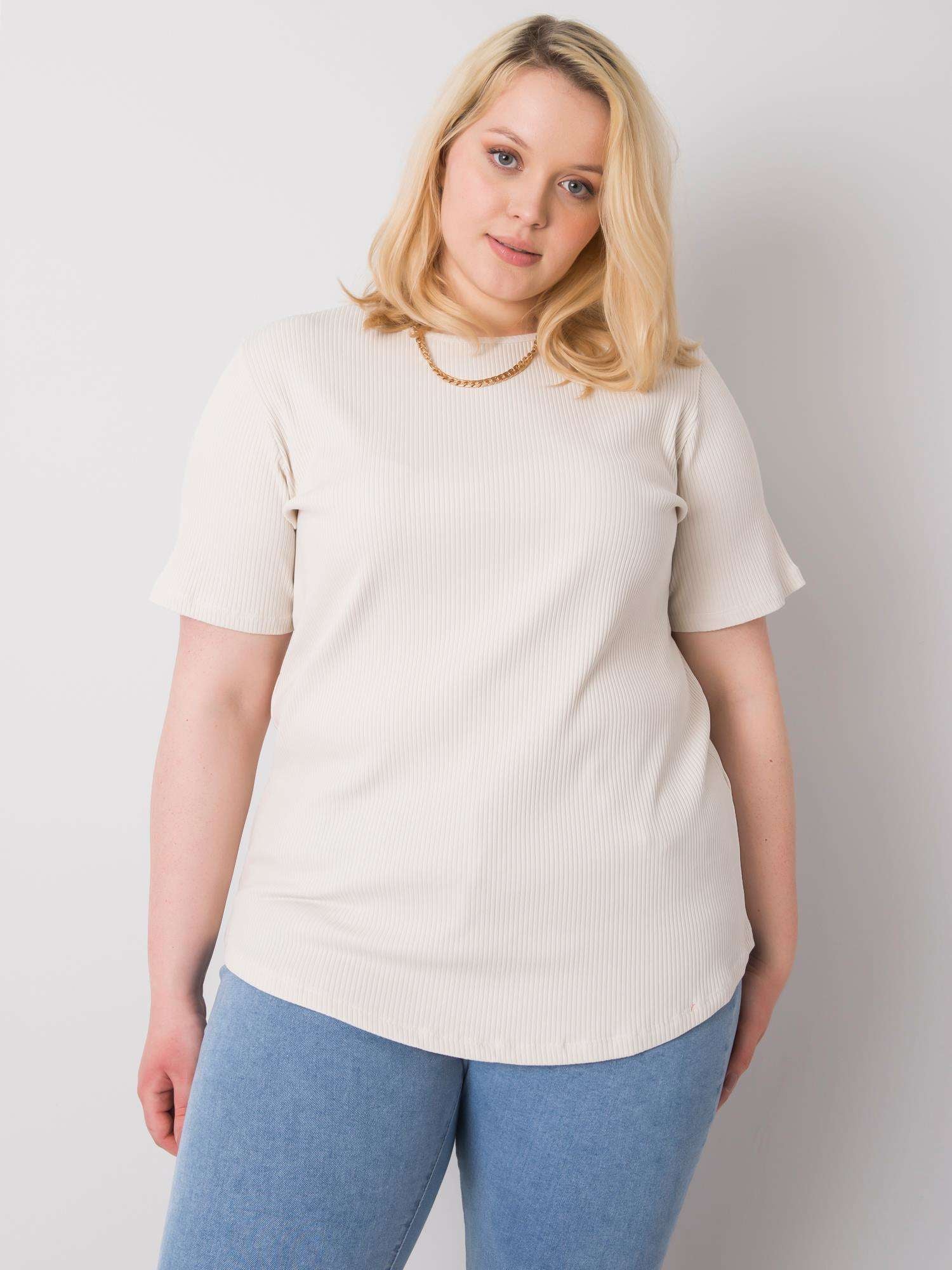 Jasnobeżowa bluzka plus size w prążek