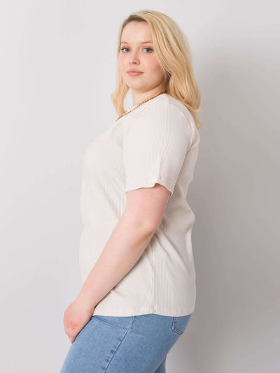 Jasnobeżowa bluzka plus size w prążek
