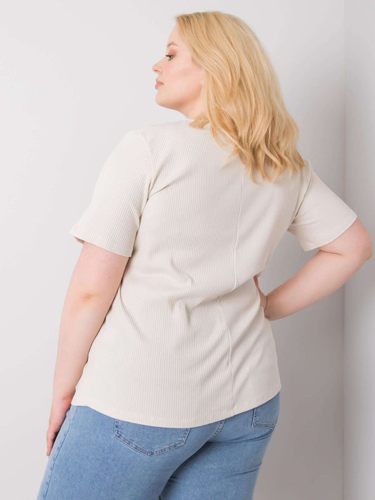 Jasnobeżowa bluzka plus size w prążek
