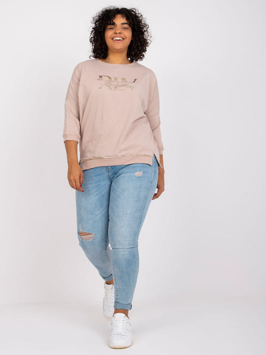 Jasnobeżowa bluzka plus size z printem