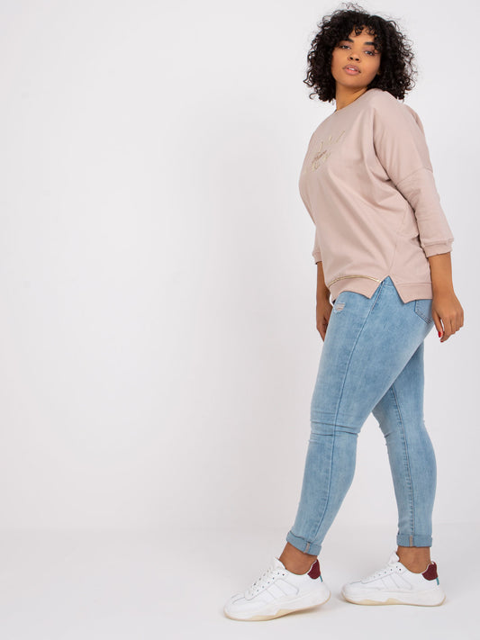 Jasnobeżowa bluzka plus size z printem