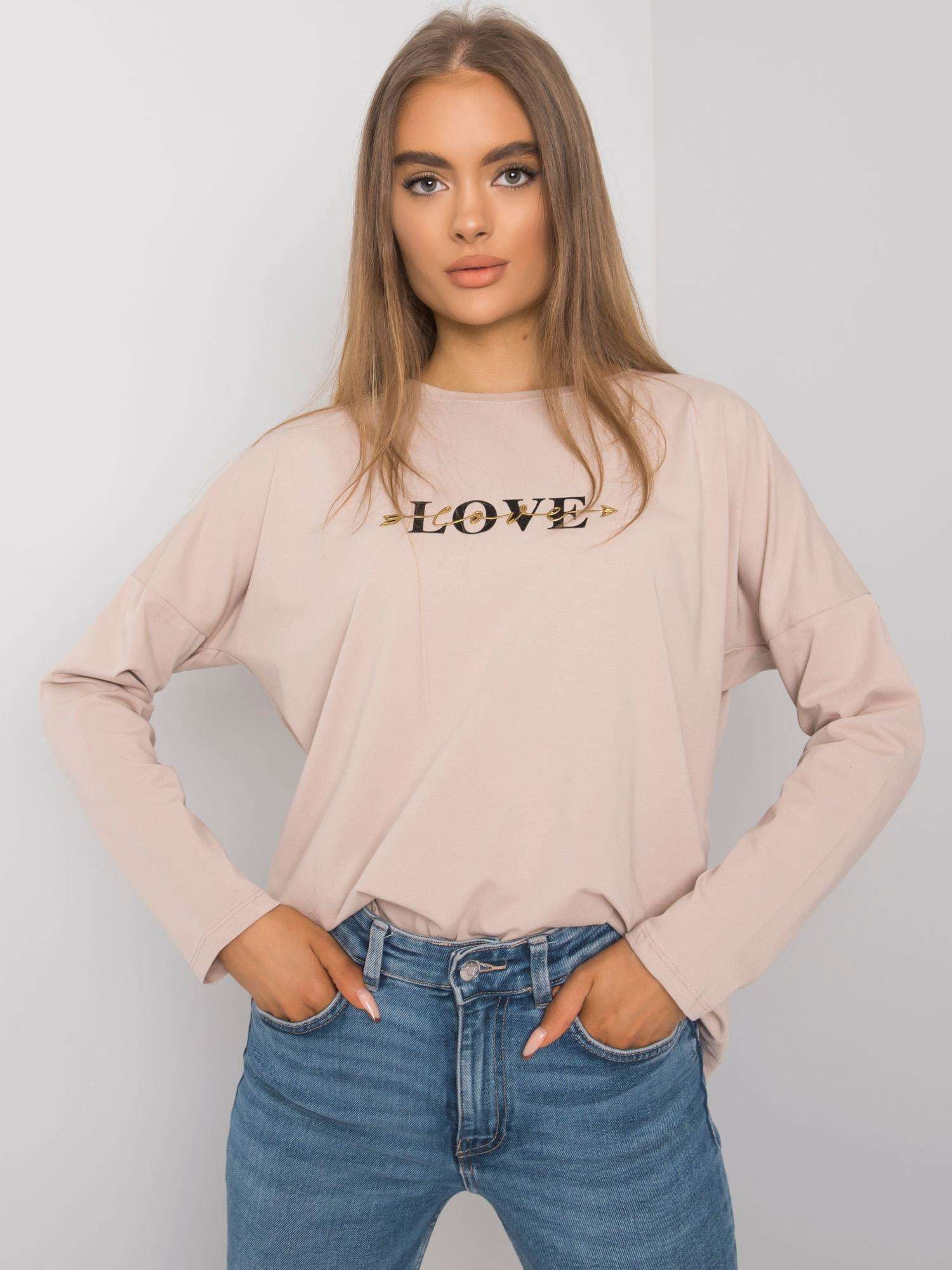 RUE PARIS Jasnobeżowy bawełniany longsleeve damski