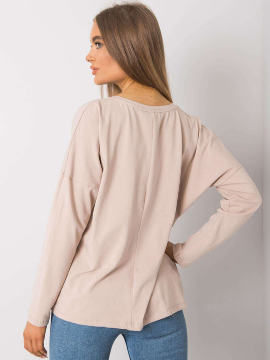 RUE PARIS Jasnobeżowy bawełniany longsleeve damski