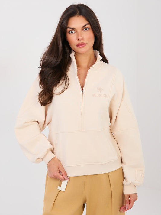 NATURAL SIDE Jasnobeżowa bluza z suwakiem u góry