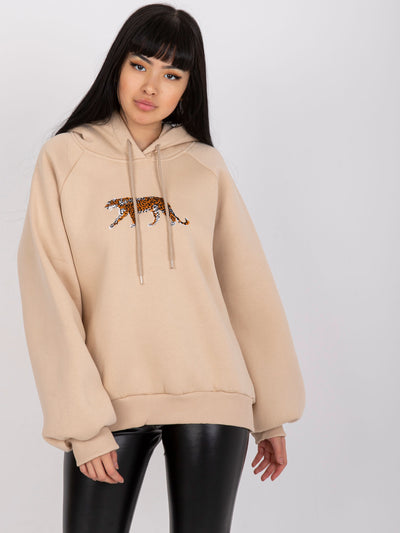 Jasnobeżowa dresowa bluza z kapturem o kroju oversize
