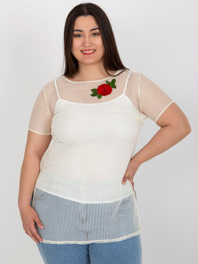 Jasnobeżowa dwuczęściowa bluzka plus size z naszywką