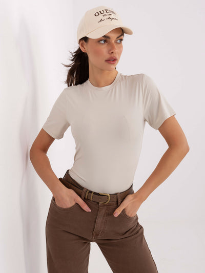 SUBLEVEL  Jasnobeżowa bluzka basic z krótkim rękawem