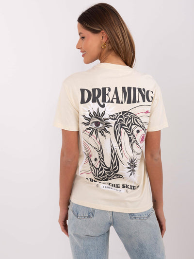 SUBLEVEL Jasnobeżowy damski t-shirt z bawełny