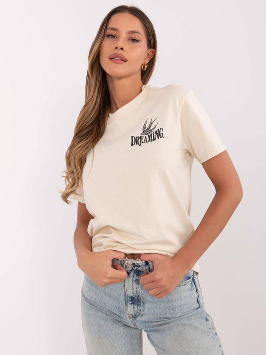 SUBLEVEL Jasnobeżowy damski t-shirt z bawełny