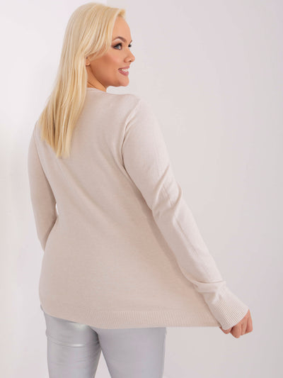 Jasnobeżowy casualowy sweter plus size ze ściągaczami