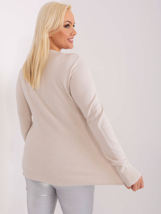 Jasnobeżowy casualowy sweter plus size ze ściągaczami