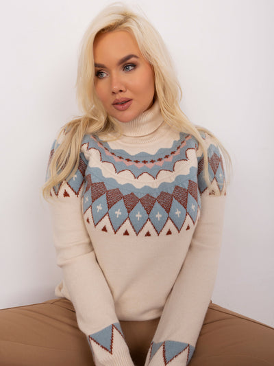 Jasnobeżowy damski sweter plus size we wzory
