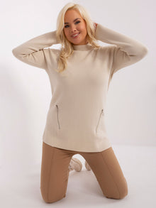 Jasnobeżowy damski sweter plus size z zamkami