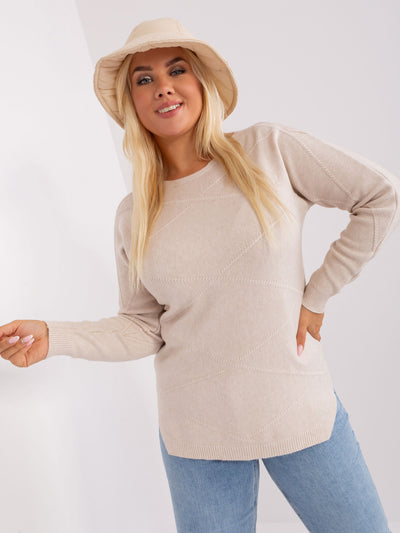Jasnobeżowy sweter plus size z okrągłym dekoltem
