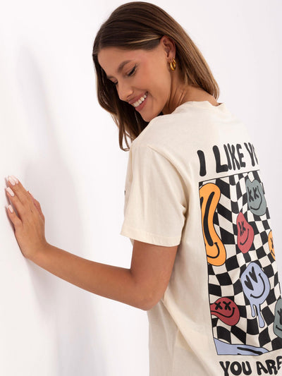 SUBLEVEL Jasnobeżowy t-shirt o dopasowanym kroju