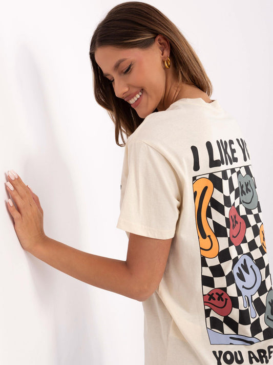 SUBLEVEL Jasnobeżowy t-shirt o dopasowanym kroju
