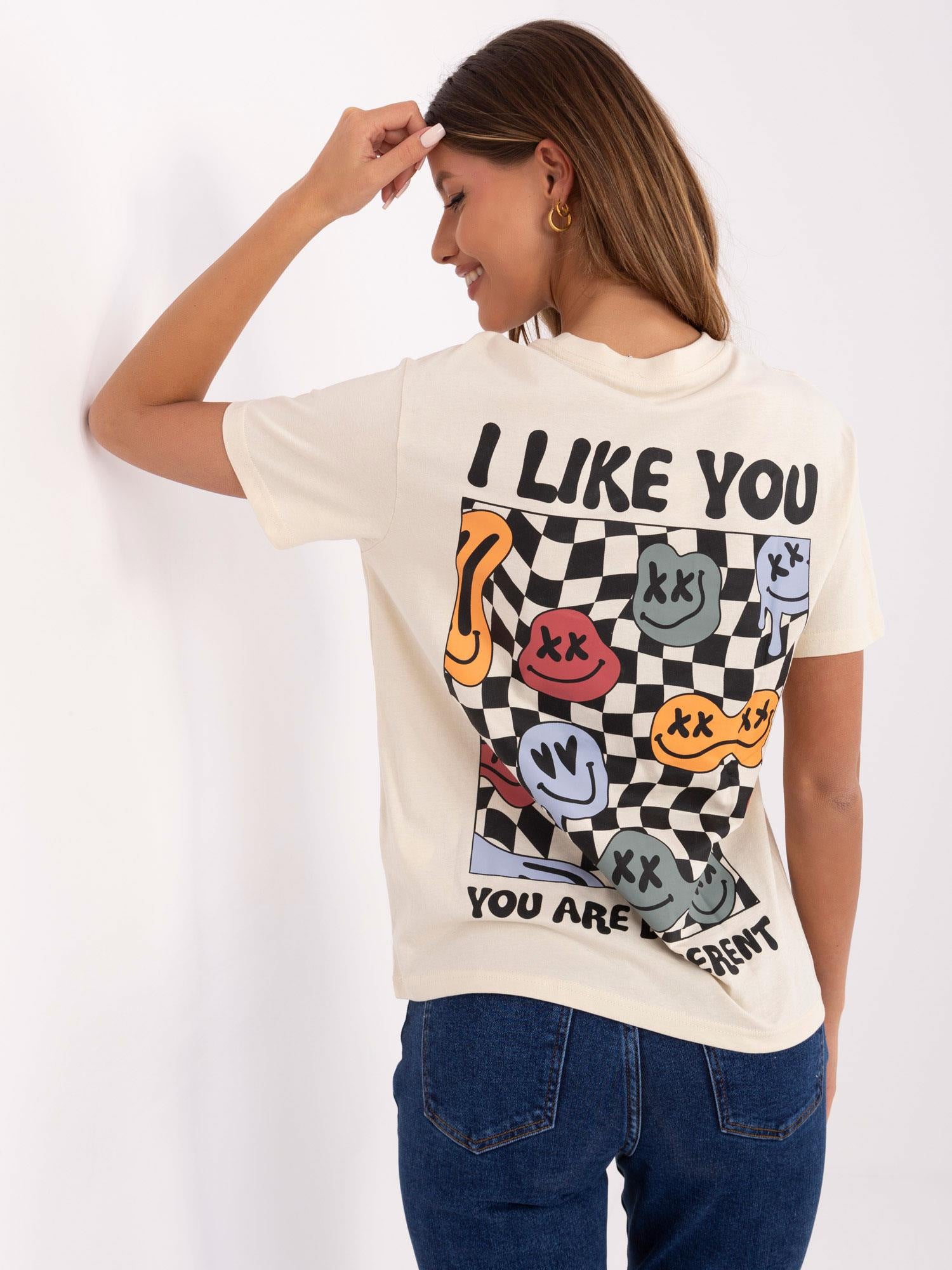 SUBLEVEL Jasnobeżowy t-shirt o dopasowanym kroju