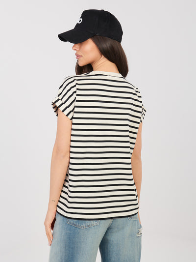 SUBLEVEL Jasnobeżowy damski t-shirt oversize w paski