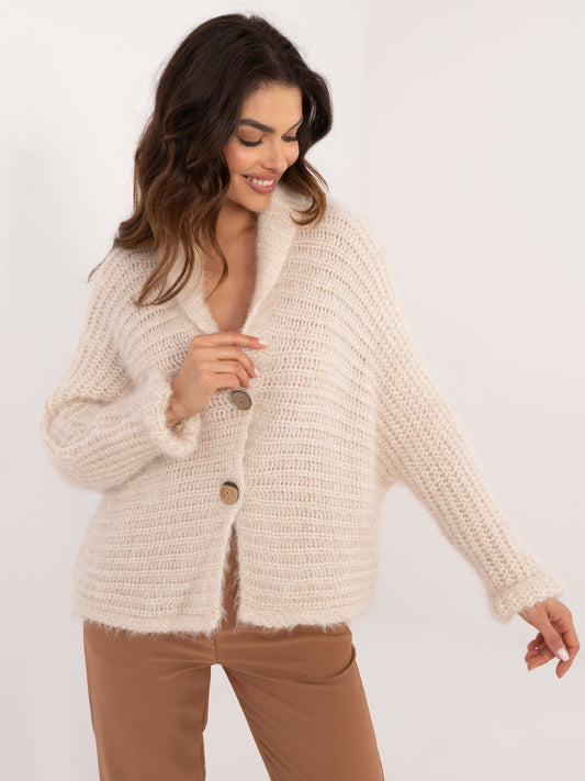 OCH BELLA Jasnobeżowy rozpinany sweter oversize