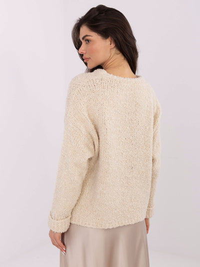 Jasnobeżowy sweter boucle z domieszką alpaki