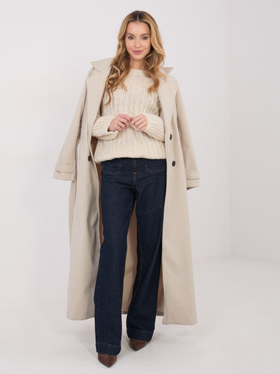 Jasnobeżowy sweter oversize z okrągłym dekoltem