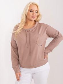 Jasnobrązowa gładka bluzka plus size z kieszenią
