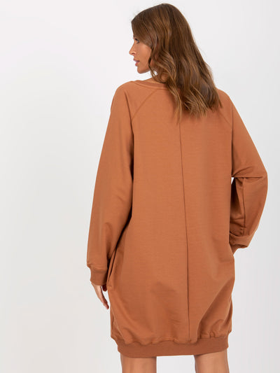 Jasnobrązowa długa bluza oversize z aplikacją i napisem