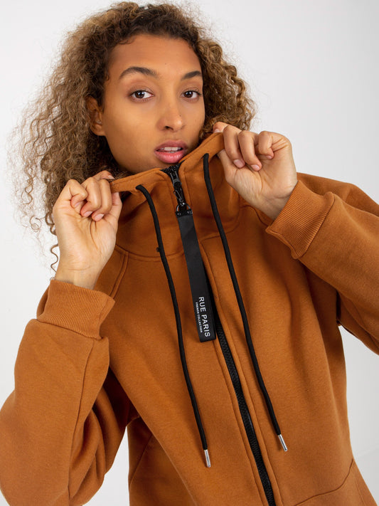 Jasnobrązowa rozpinana bluza basic z kieszeniami RUE PARIS