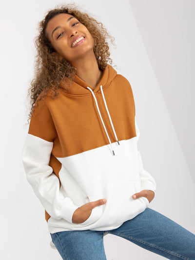 Jasnobrązowo-ecru dresowa bluza basic kangurka RUE PARIS