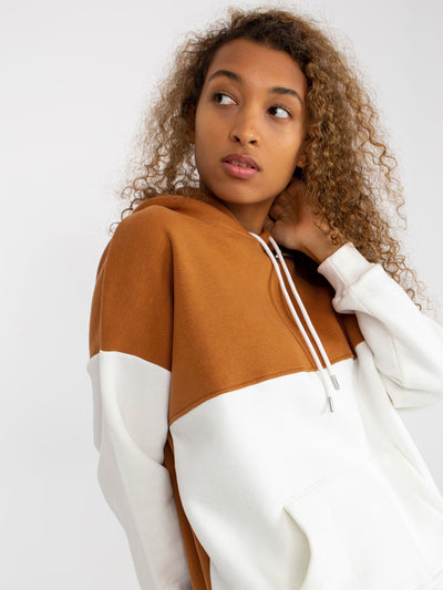 Jasnobrązowo-ecru dresowa bluza basic kangurka RUE PARIS