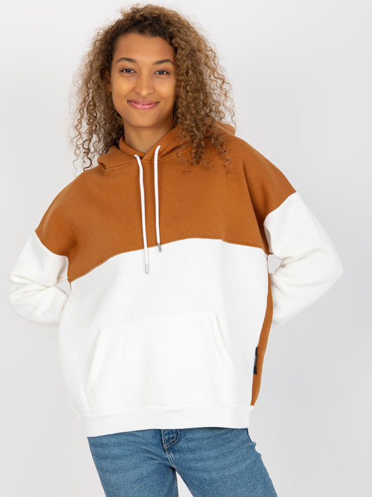 Jasnobrązowo-ecru dresowa bluza basic kangurka RUE PARIS