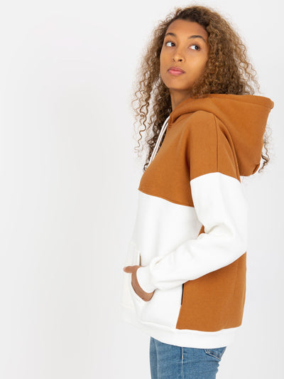 Jasnobrązowo-ecru dresowa bluza basic kangurka RUE PARIS