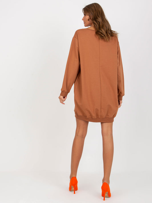 Jasnobrązowo-pomarańczowa długa bluza oversize z nadrukiem
