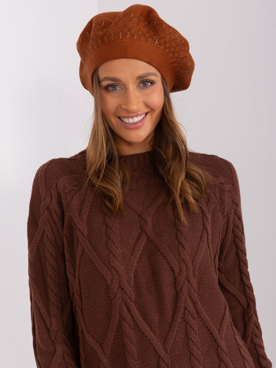 Jasnobrązowy dzianinowy beret