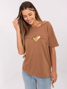 Jasnobrązowy damski t-shirt z wiązaniem