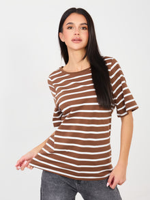 RUE PARIS Jasnobrązowy t-shirt basic z bawełny