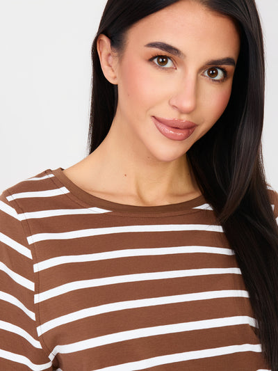 RUE PARIS Jasnobrązowy t-shirt basic z bawełny