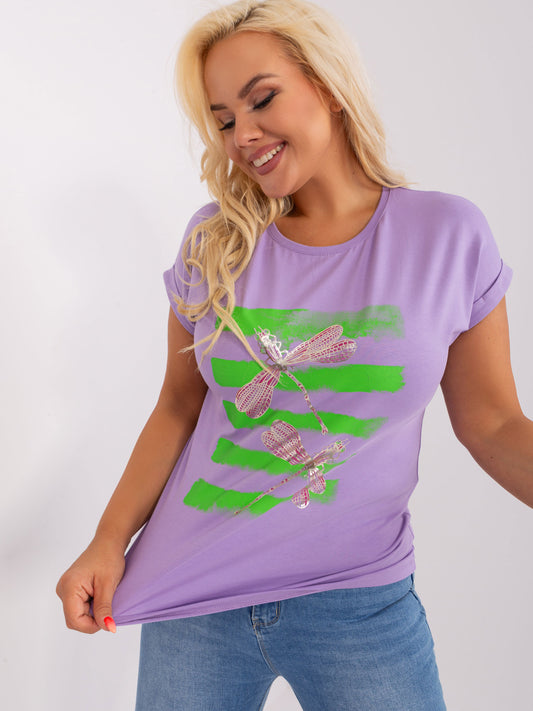 Jasnofioletowa bluzka plus size z nadrukiem