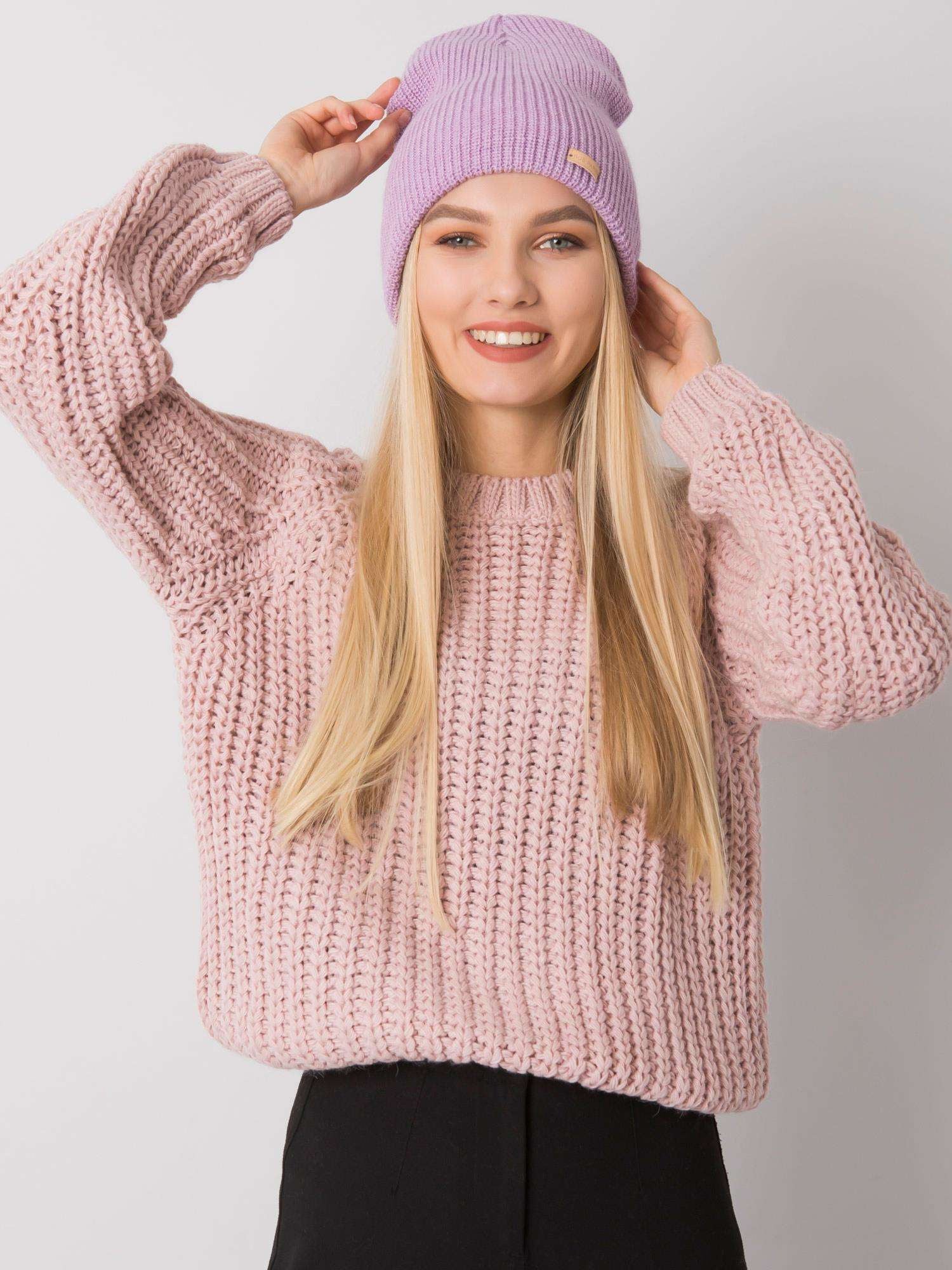 RUE PARIS Jasnofioletowa czapka beanie z dzianiny