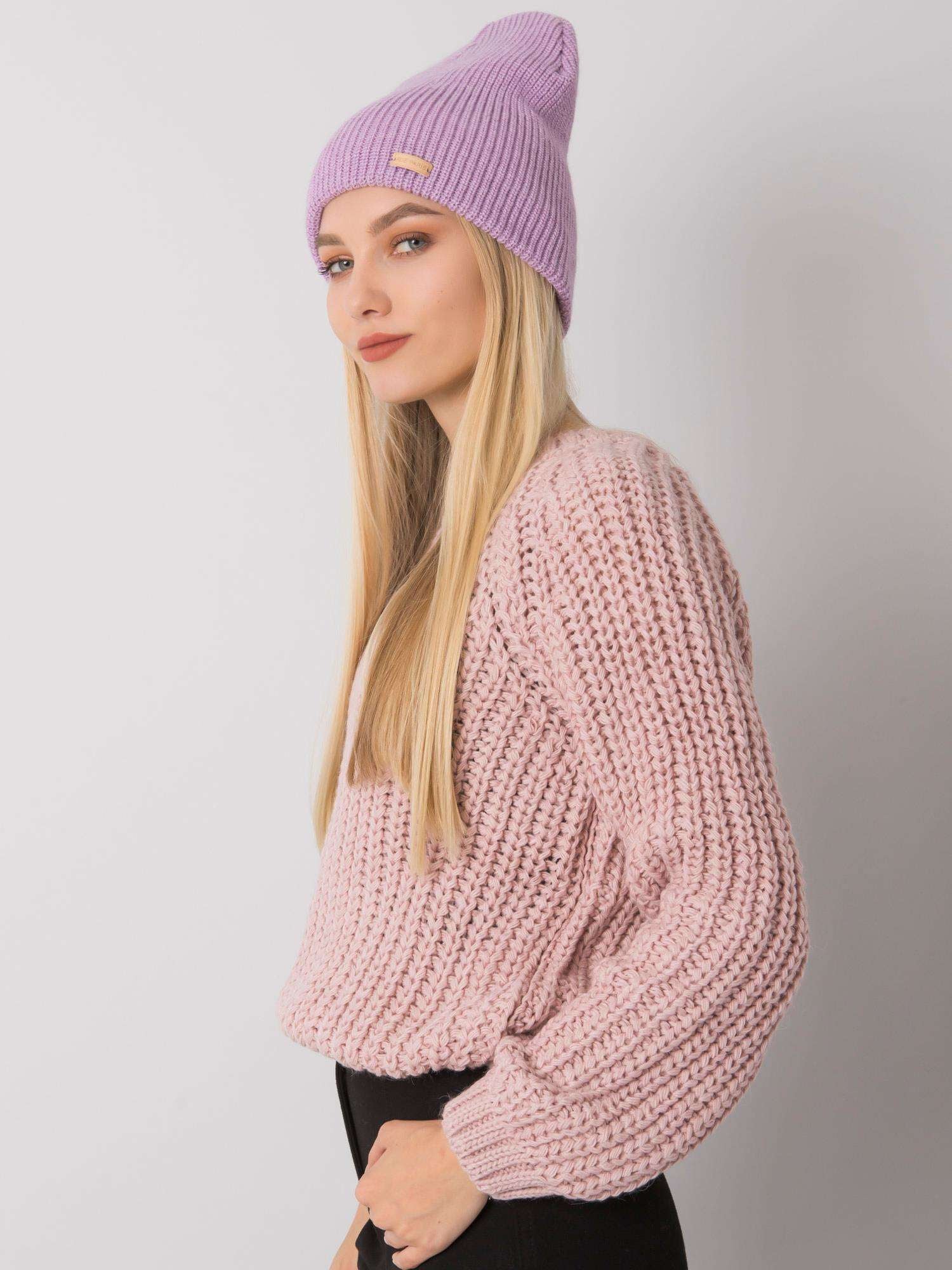 RUE PARIS Jasnofioletowa czapka beanie z dzianiny