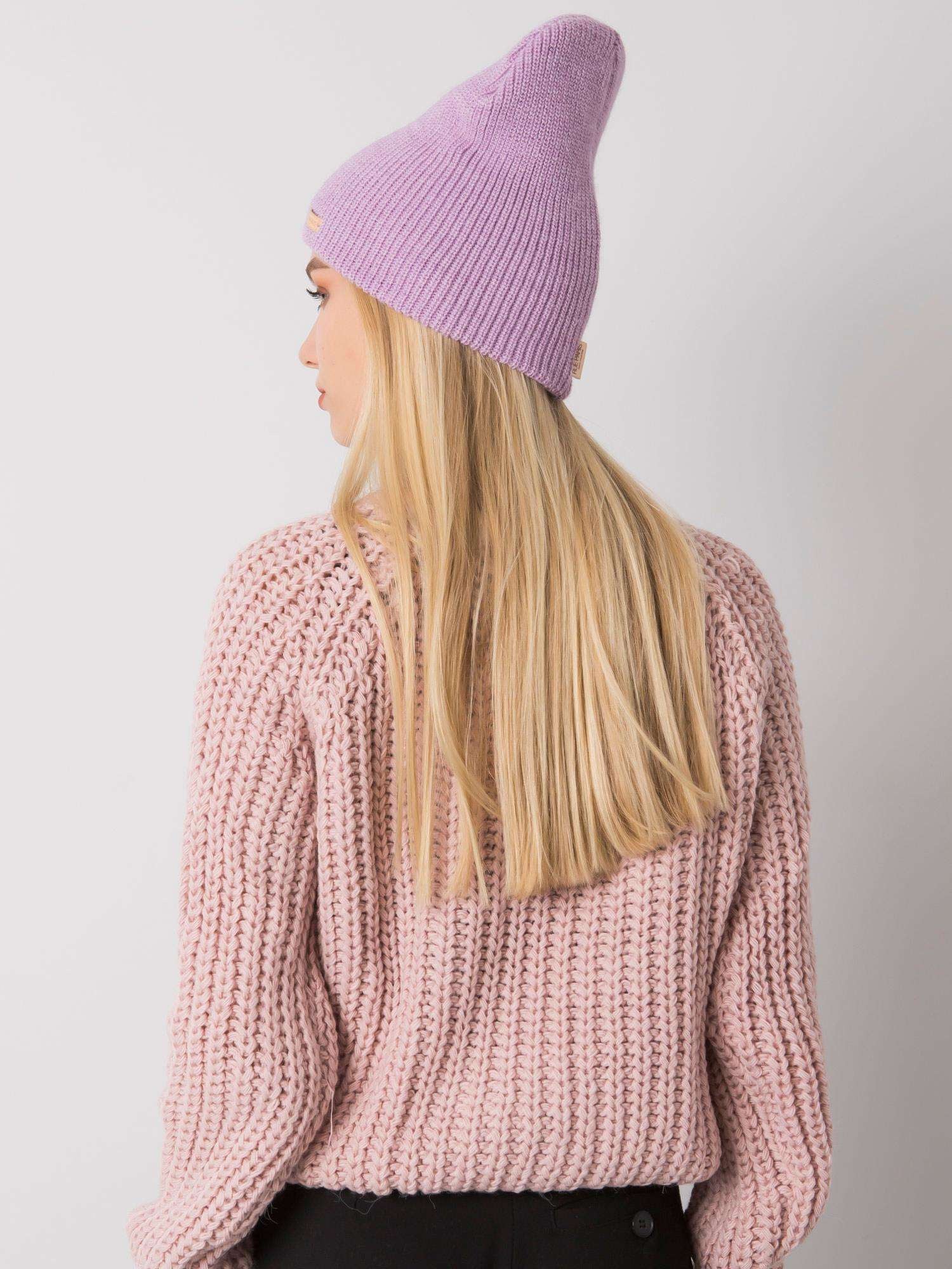 RUE PARIS Jasnofioletowa czapka beanie z dzianiny