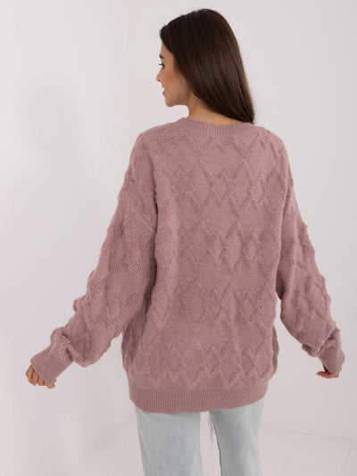 Jasnofioletowy damski sweter oversize z okrągłym dekoltem