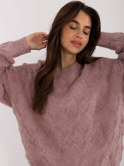 Jasnofioletowy damski sweter oversize z okrągłym dekoltem