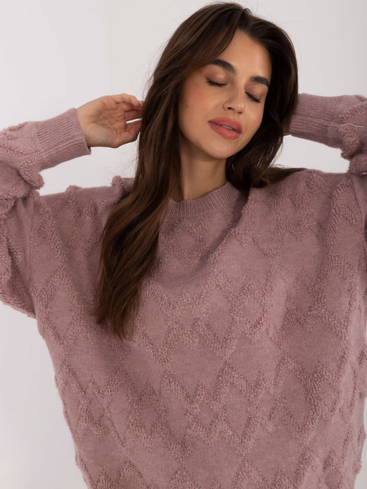Jasnofioletowy damski sweter oversize z okrągłym dekoltem